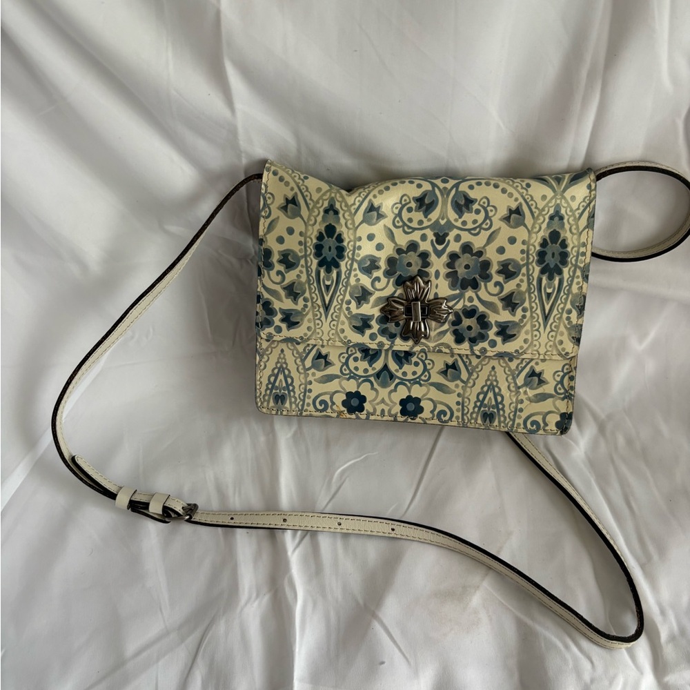 Patricia Nash Cream and Blue Floral Crossbody Bag